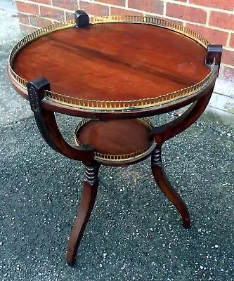 £225 • Buy Victorian Antique Solid Mahogany Brass Gallery Round Side Lamp Occasional Table