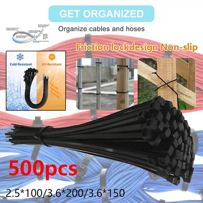 500pcs Black Cable Ties Zip Ties Long Short Small Thick Thin Long Heavy Duty Uk • £3.98