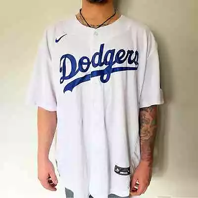 LA Dodgers Nike MLB White Blue Oversized Button Jersey Size Medium • $30