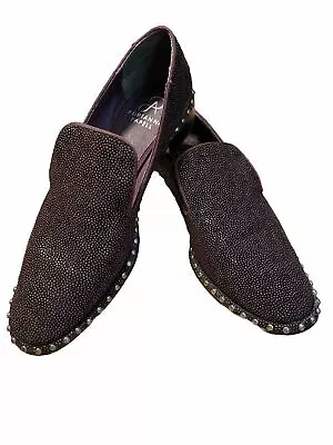 Adrianna Papell Leather Flat Loafer Studded Eggplant Speckled Calf Hair 8M • $39.99