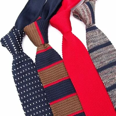 Knitted Ties Skinny Striped Solid Plain Slim Tie Narrow Cotton Men Accessories • $17.26