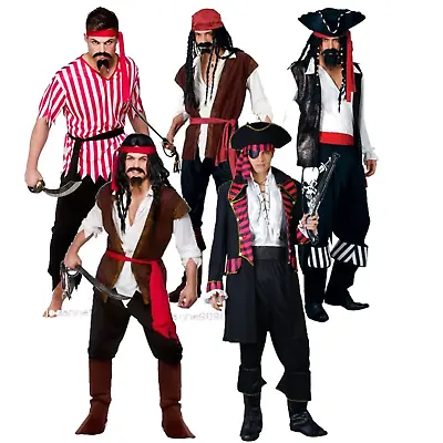 Pirate Mens Fancy Dress Costume Caribbean Captain Jack High Seas Outfit New • £22.99