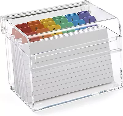 £12.95 • Buy Acrylic Index Box Crystal Clear Home Office Record Keeper Storage With 100 Cards