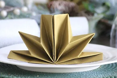 £0.99 • Buy Star Luxury Linen Feel Folded Paper Napkin Gold Pk6 Christmas Table Decoration