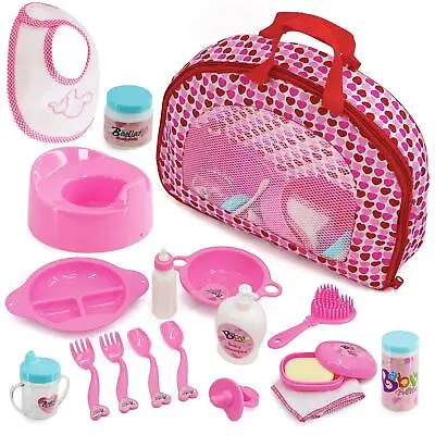 BiBi Doll Baby Doll Accessories Play Set With Carry Case Feeding Set Dummy Potty • £13.19