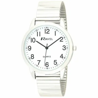 Ravel Men's Bold Clear Number White Dial Expander Bracelet Watch 232.21.1 Silver • £9.95