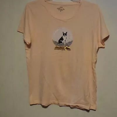 J. Crew Collector Tee Frenchie Puppy Globe Pink Sz M • $10.99