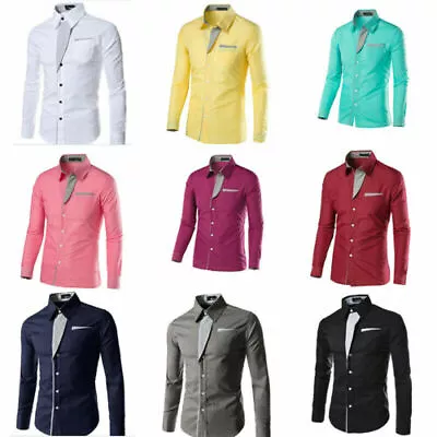 Fashion NEW Slim Casual Luxury Sleeve Men's Dress Shirts Tops Shirt Formal Fit • £10.90