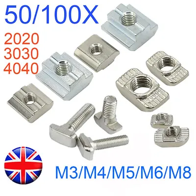 Drop In Tee T-nuts T Slot Square Sliding Nuts For Aluminium Profile/ M3/M4/M5/M8 • £7.99