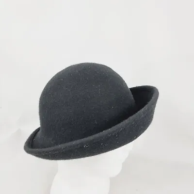 Women's Ladies Unisex Wool Felt Fedora Hat Wide Brim Black Upturn Kettle Bowler • $30