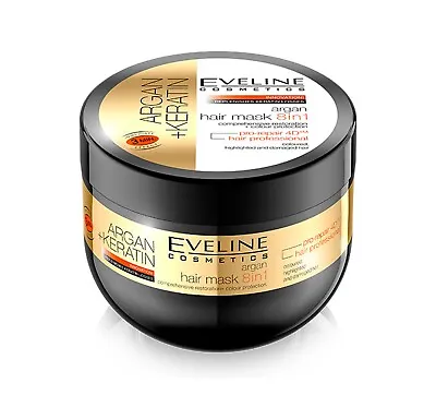 Eveline Hair Repair Mask For Dry Hair Keratin Argan Oil Treatment 8in1 Hydrating • £11.99