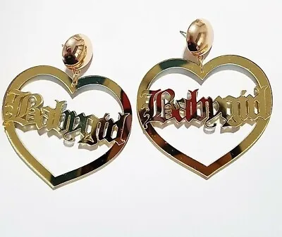 Babygirl Earrings Bamboo Gold Large Big Hoop Heart Earrings Creole Baby Girl • £5.95