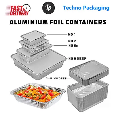 Foil Food Containers With Lids Aluminium Tray Takeaway Microwave Safe Non-Toxic • £6.99