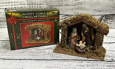 Vintage Nativity Stable With X3 Porcelain Figures Li - Lo Leisure Products + Box • £12.99