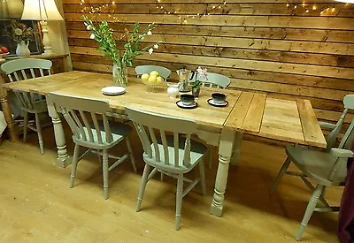 £1615 • Buy Large Rustic Oak Finish Extending 8.5 Ft Painted Dining Set Table & Chairs 