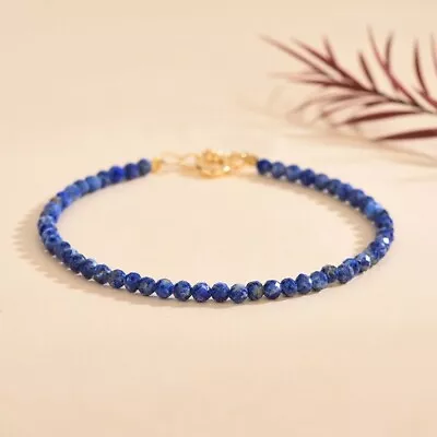 Natural Lapis Lazuli Stone Dainty Bracelet Blue Gemstone Bracelet Minimalist • $11.90
