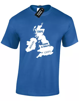 Chips And Gravy Mens T Shirt Funny Map Design English Scottish Irish Joke Cool • £8.99