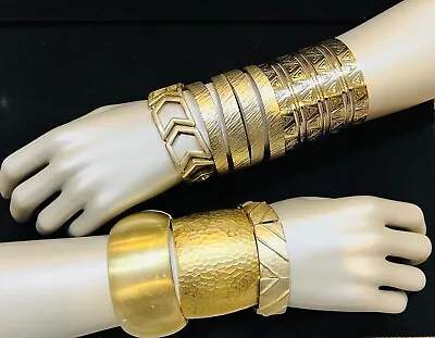 Vintage To Modern Gold Tone Cuff & Bangle Bracelet Lot Of 6 • $21.25