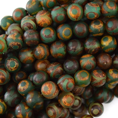 $7.49 • Buy Matte Green Brown Tibetan DZI Agate Round Beads 15  6mm 8mm 10mm Evil Eye