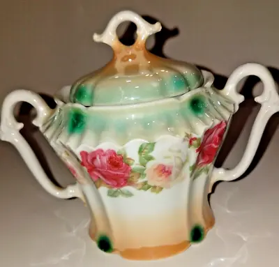 Vtg Leuchtenburg Germany Porcelain Lidded Sugar Bowl Pink & White Rose No Chips • $14.99