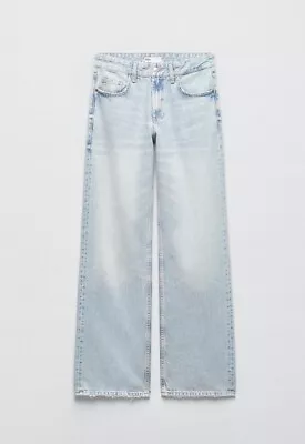 Zara New Woman Ss24 Light Blue Trf Wide-leg Mid-rise Full Length Jeans 6045/129 • £59.99