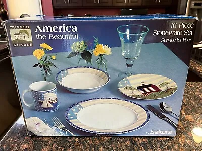 VTG BRAND NEW IN BOX Sakura Warren Kimble America The Beautiful  16pc Svs For 4 • $75