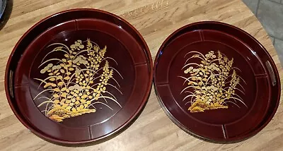 2 - Vintage Asian Chinese Japanese Lacquered Trays Lacquerware - Red & Gold Set • $20