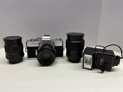 Minolta SRT 102 35mm Film Camera With 3 Lenses And Flash Pre-Owned • $50