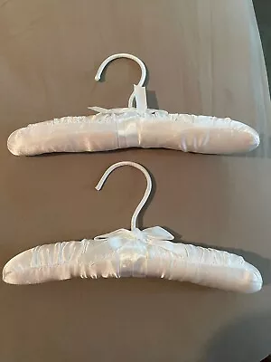 SET OF 2 VINTAGE INFANT PADDED HANGERS White Silk W Bow • $8