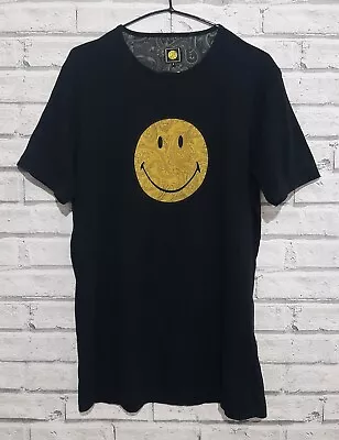 Pretty Green Paisley Smiley Face Print Black & Yellow Tee T-Shirt Top Size S • £18