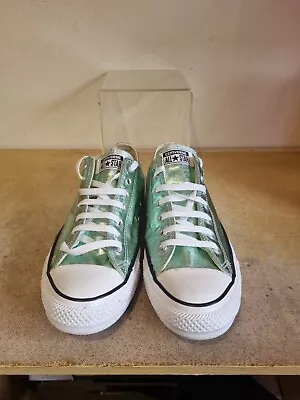 Converse All Star Shoes Green Metallic Size 11 Excellent Condition (H9) • £28.75
