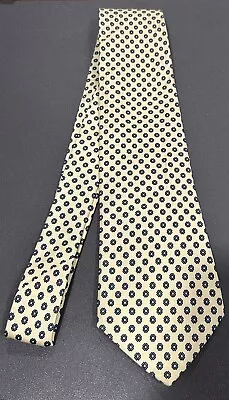 Brooks Brothers Makers XL 100% Silk Tie Pale Yellow With Blue Floral Design • $10.99