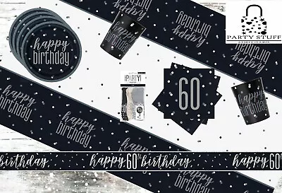 Black Silver 60th Birthday Party Supplies Tableware & Decorations Glitz Age 60 • £3.49