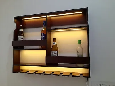 Luxurious Backlit Walnut-Finished Bar Shelf / Mini Bar Cabinet • $299