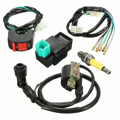 For 50CC 110CC Bike 5 Wiring Loom Kill Switch Ignition Coil CDI Spark Plug Kit  • $16.91