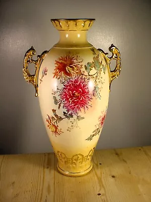 Very Large Royal Bonn Franz Anton Mehlem Blushware Floral Pottery Vase • £50