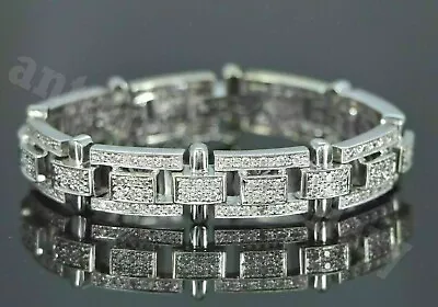 Men's Tennis Bracelet 13.25Ct  Simulated Diamond Round Cut 14K White Gold Plated • $195.50