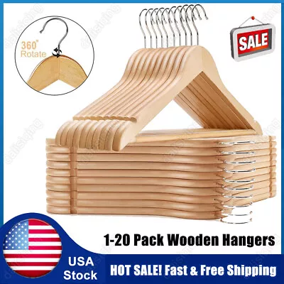 20 Pack Wooden Hangers Suit Hangers Premium Natural Finish Cloth Coat Hangers • $10.99