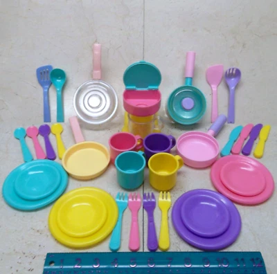 $19.99 • Buy Vintage Pretend Play Dishes Kitchen Dishes Pots Pans Silverware Utensils LOT