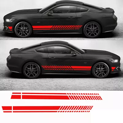 2X Red Side Skirt Car Body Racing Stripe Sticker Graphic Decals For Ford Mustang • $17.69