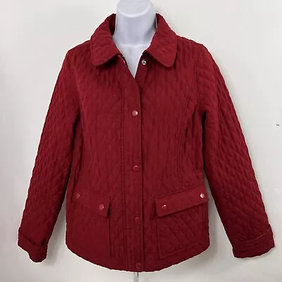 Merona Jacket Women's Small Red Quilted Full Zip Button Snap Long Sleeve Pockets • $22.99