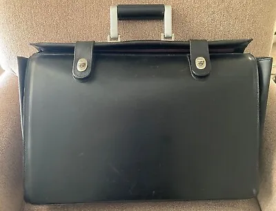 Bill Amberg Dark Black Leather  Venetian Briefcase Laptop Messenger Case Doctor • $349
