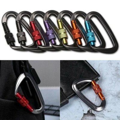 £4.84 • Buy 12KN Aluminum Carabiner Clip Hooks Heavy Duty D-Ring Screw Lock Rock Climbing UK