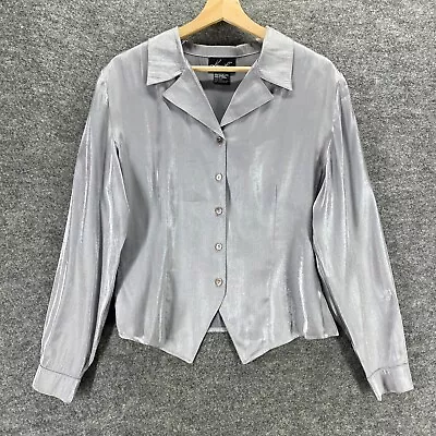 Katie Lee Shirt Women L Large Gray Metallic Button Up Rayon Long Sleeve Top • $9.09