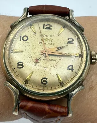 Rare 1950's Benrus Automatic 25J Original Dial Power Reserve Fancy Lugs WORKS • $29