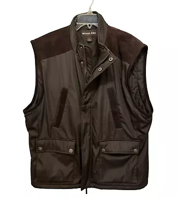 Men's Large Vest Michael Kors Suede Nylon Brown Full Zip Pockets • $19.99