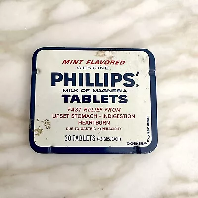 Vintage Phillips Milk Of Magnesia Metal Tin Box EMPTY Apothecary Pills Medicine • $6