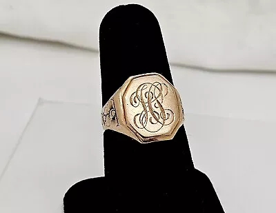 Antique Victorian 14k Solid Gold Floral Engraved Hsc Signet Ring7.75 • $575