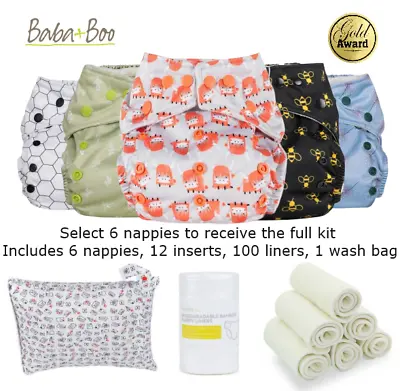 Reusable Nappies Bundle Full Kit Liners Inserts Adjustable Cloth Popper Pocket • £6.49