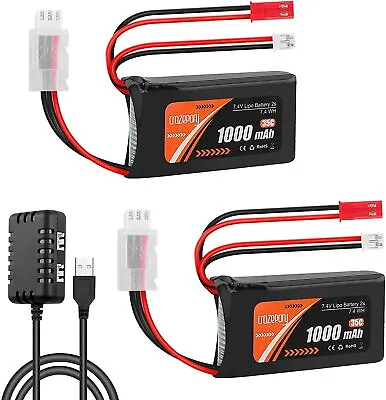 2pcs 1000mAh 7.4V 2S Lipo Battery With PH2.0 & JST Plug 1 USB Charger For WLtoys • £21.99